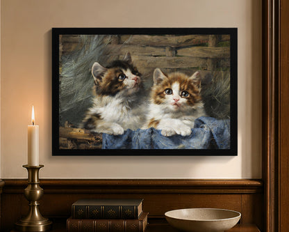 two kittens in a basket fc 12x18 black