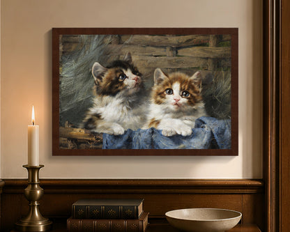 two kittens in a basket fc 12x18 brown