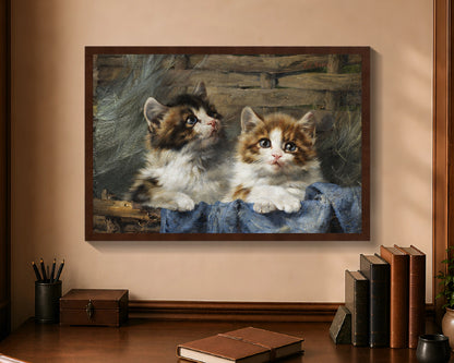 two kittens in a basket fc 16x24 brown