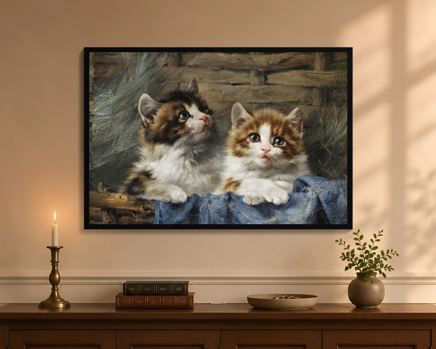 two kittens in a basket fc 24x36 black