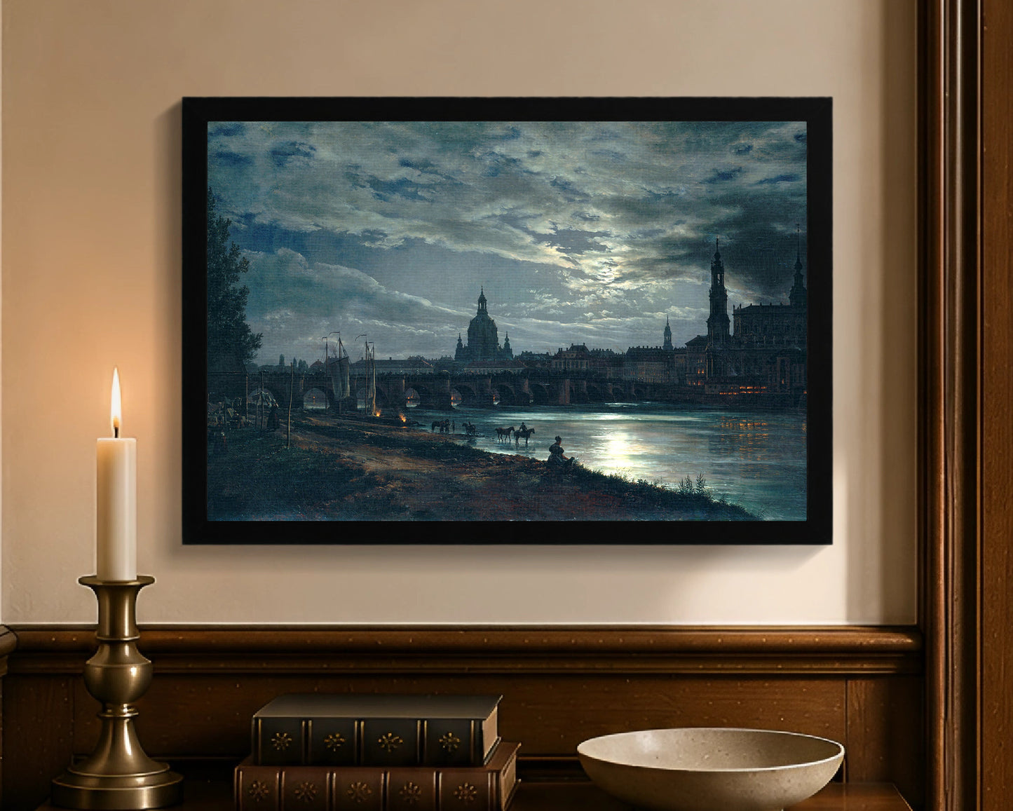 view of dresden by moonlight fc 12x18 black