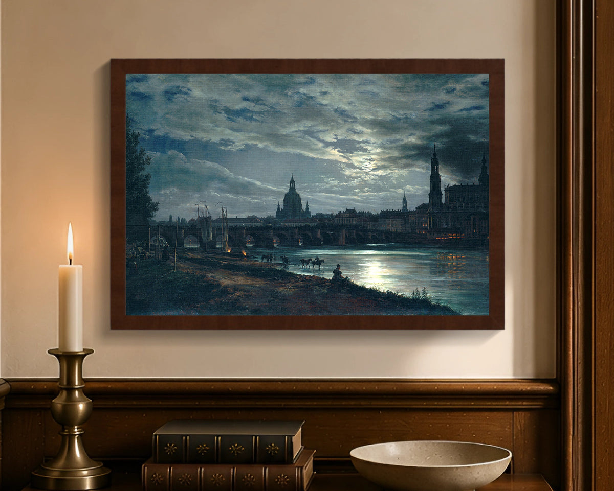 view of dresden by moonlight fc 12x18 brown