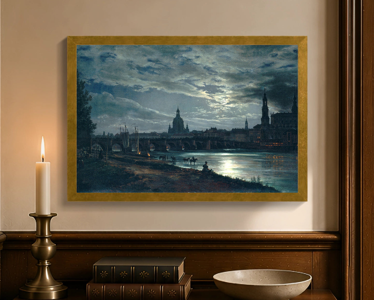 view of dresden by moonlight fc 12x18 gold