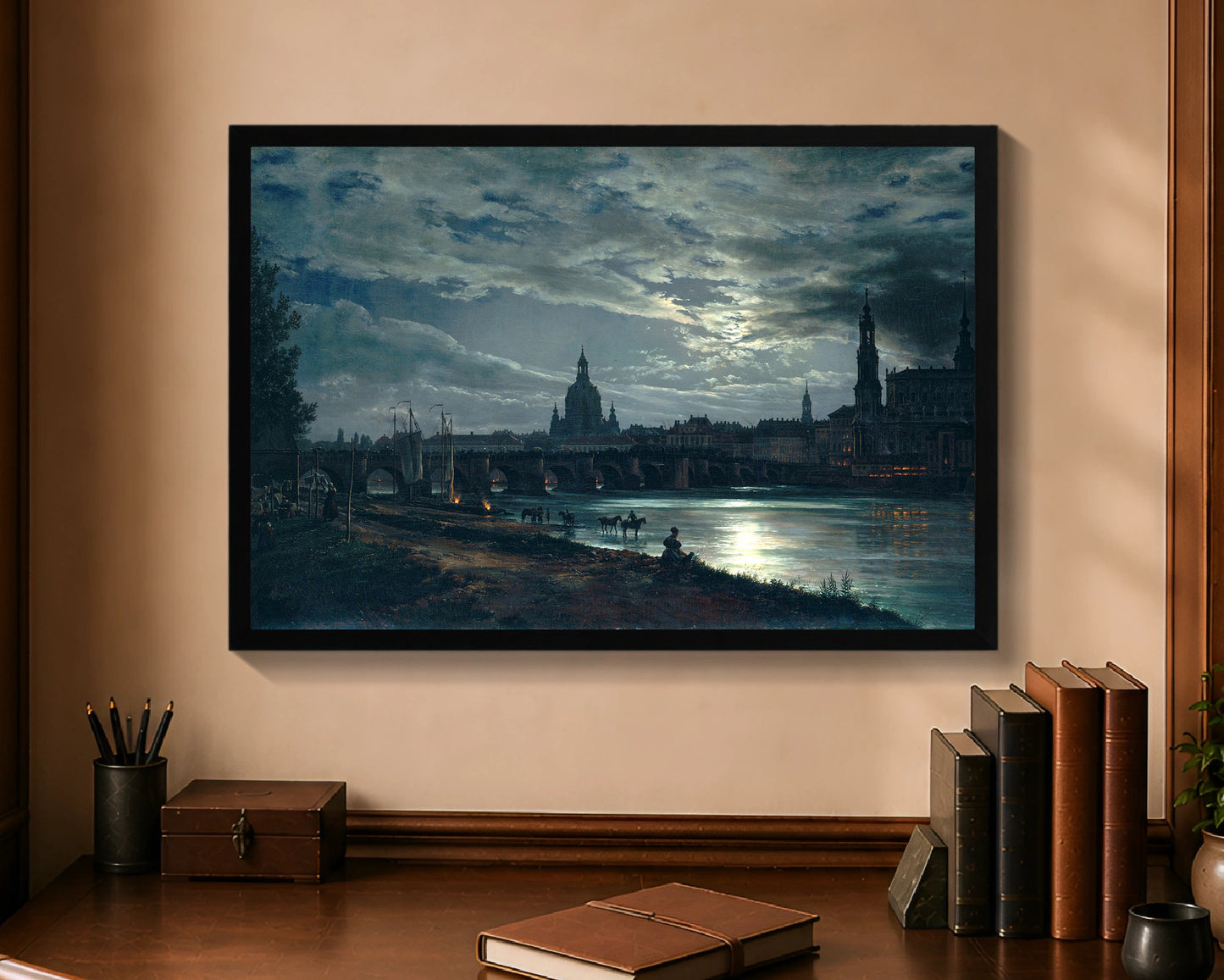 view of dresden by moonlight fp 16x24 black