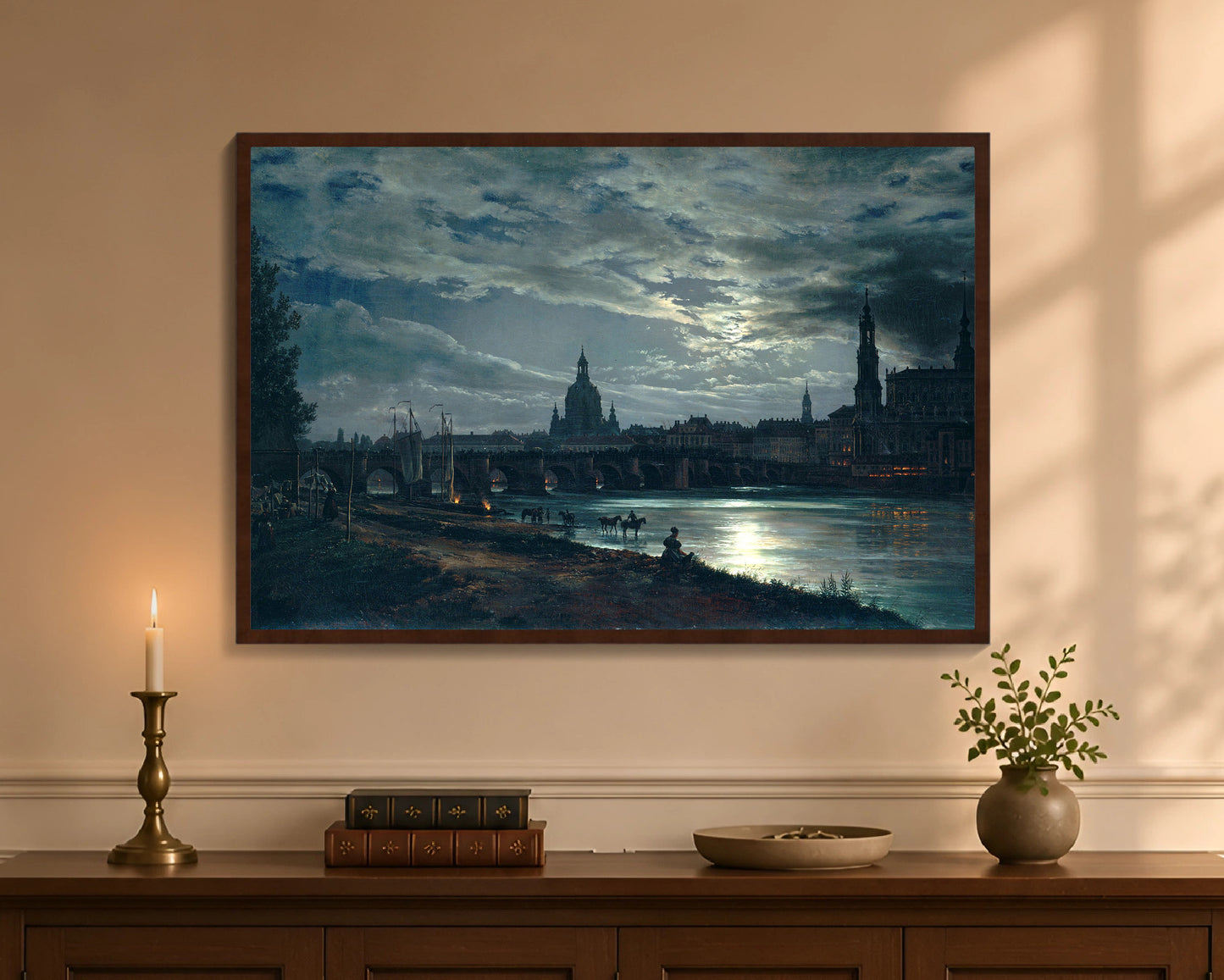 view of dresden by moonlight fp 24x36 brown